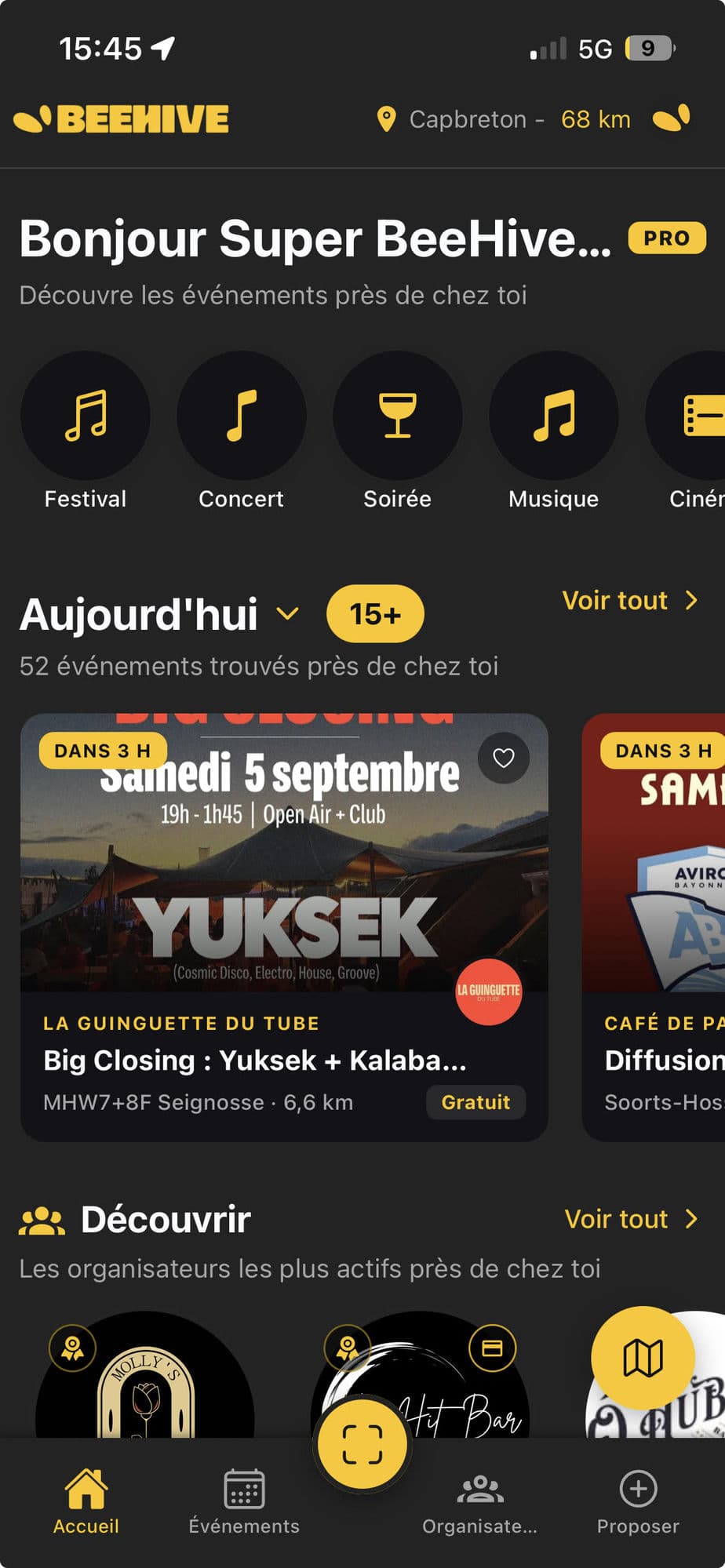 BeeHive app home screen